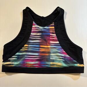 Athleta Size M Streamline Racerback Bikini‎ Top In Colorful Laser Beam Print